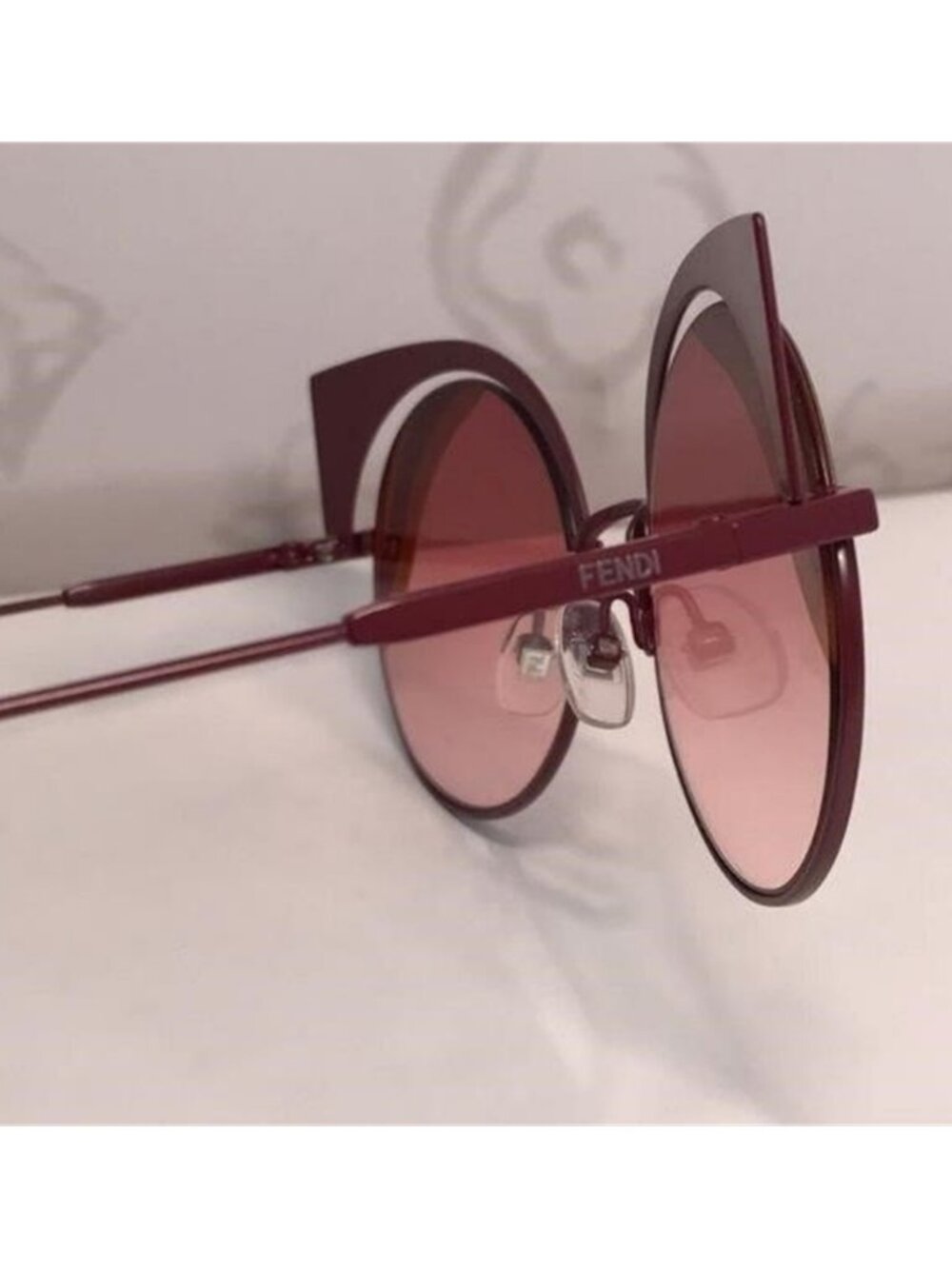 💯 - New Authentic Fendi FF 0215/s 00l9- X4 Burgundy Cat Eye Sunglasses - Picture 8 of 12